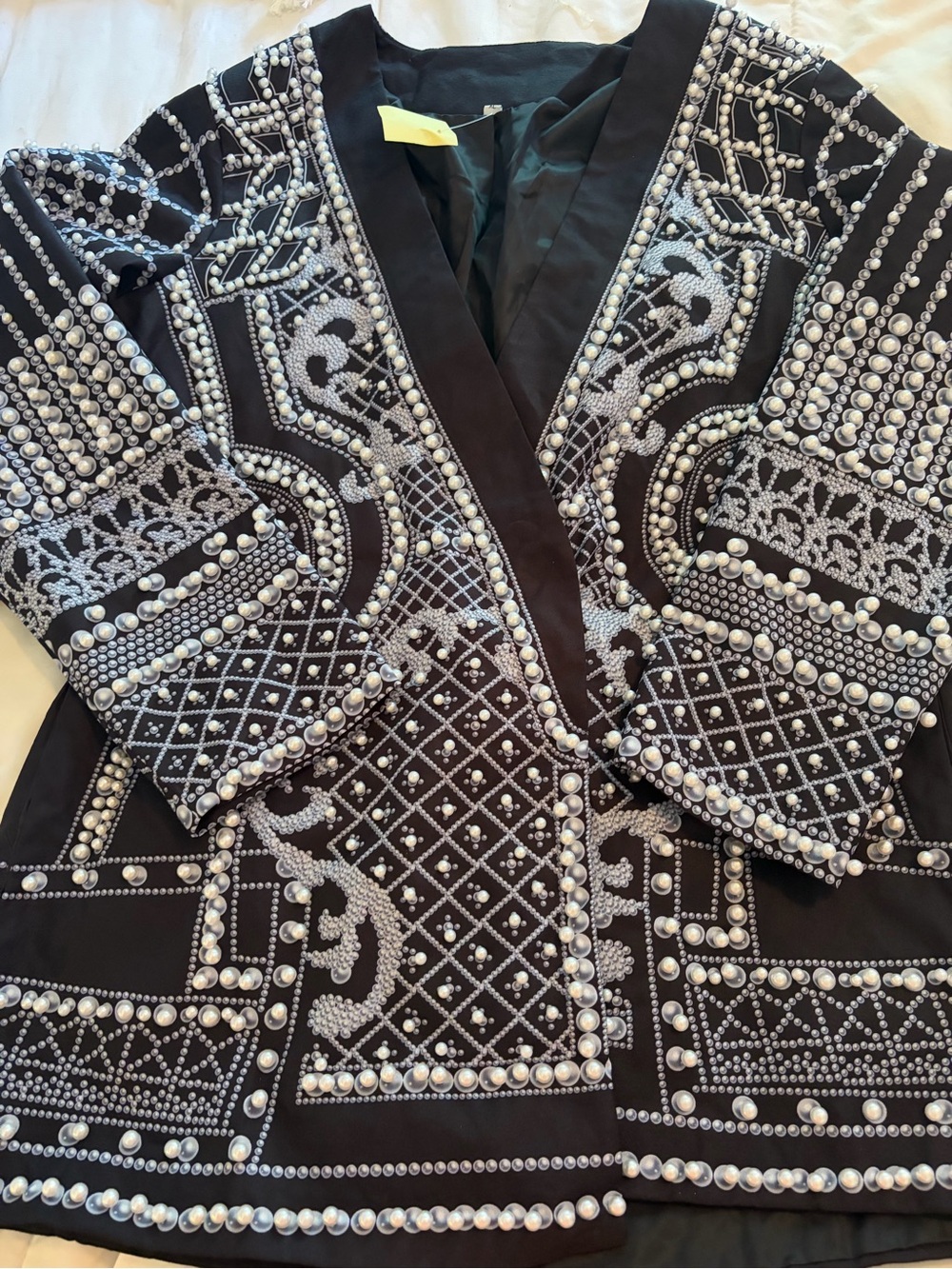 #719 Elegant Pearl Beaded Black & White Beaded Blazer/Dress. Like New - Picture 16 of 16